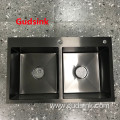 topmounted handmade black double sink